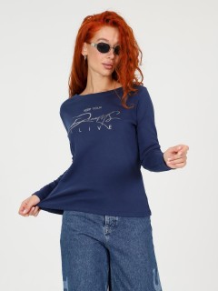 Лонгслив трикотажный тёмно-синий с принтом Iv-capriz(фото3)
