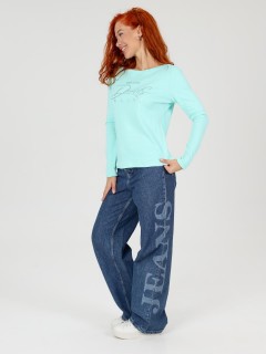 Лонгслив трикотажный ментолового цвета с принтом Iv-capriz(фото4)