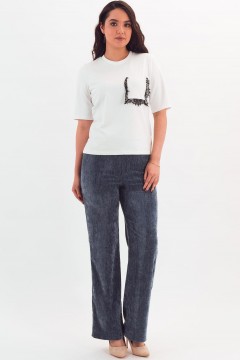 Брюки серо-голубые из велюра Braslava