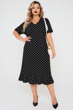 Платье чёрное из трикотажа в горошек Dora