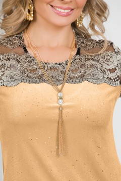 Платье бархатное цвета шампань с напылением Lavira(фото3)