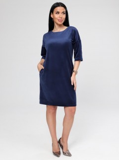 Платье велюровое тёмно-синее с карманами Iv-capriz(фото4)