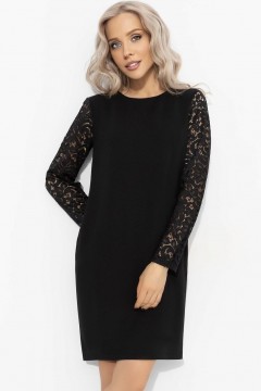 Платье чёрное с рукавами из кружева  Charutti