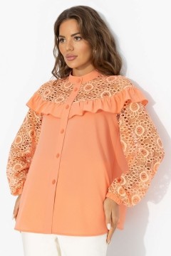 Рубашка оранжевая с рукавами из кружева Charutti(фото4)
