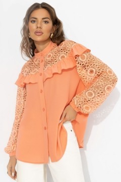 Рубашка оранжевая с рукавами из кружева Charutti(фото2)