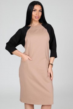 Платье из футера бежевого цвета с карманами Iv-capriz