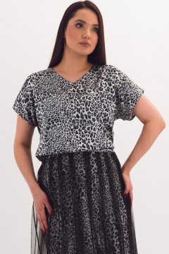 Блузка серая с леопардовым принтом Braslava
