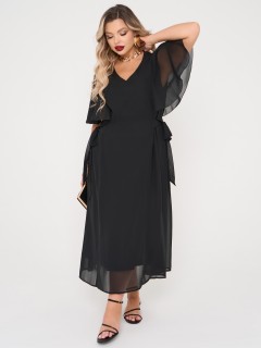 Платье длинное чёрное из шифона Dora(фото9)