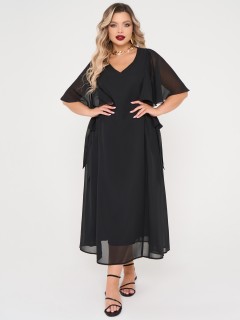 Платье длинное чёрное из шифона Dora(фото6)