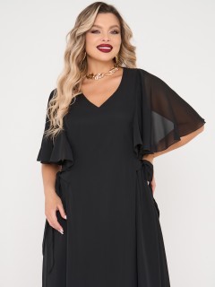 Платье длинное чёрное из шифона Dora(фото3)