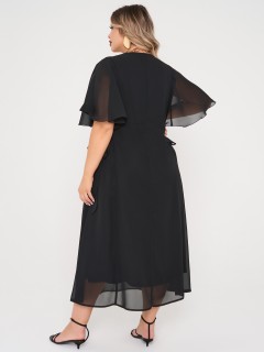 Платье длинное чёрное из шифона Dora(фото10)
