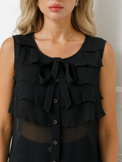 Блузка чёрная с воланами и съёмным бантом Priz(фото4)