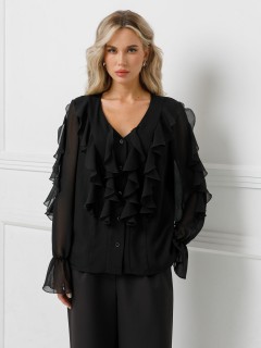 Блузка чёрная из шифона с эффектом креш Priz(фото3)