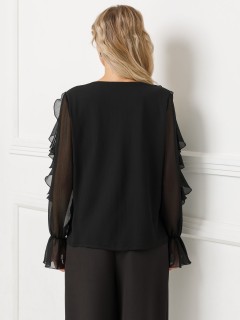 Блузка чёрная из шифона с эффектом креш Priz(фото6)