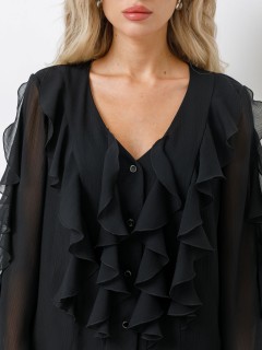 Блузка чёрная из шифона с эффектом креш Priz(фото4)