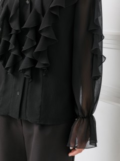 Блузка чёрная из шифона с эффектом креш Priz(фото5)