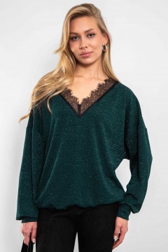 Джемпер зелёный из трикотажа с люрексом Kosmos