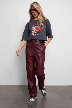Брюки бордовые из экокожи с микроначёсом Kosmos