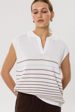 Блуза вязаная белая в полоску Priz