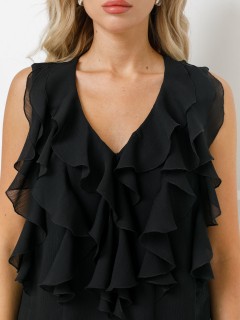 Блузка чёрная из шифона с эффектом креш Priz(фото3)