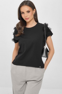 Футболка чёрная с декоративными цветами Priz