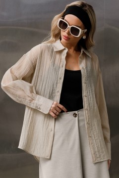 Блузка бежевая из органзы с эффектом креш Priz(фото3)