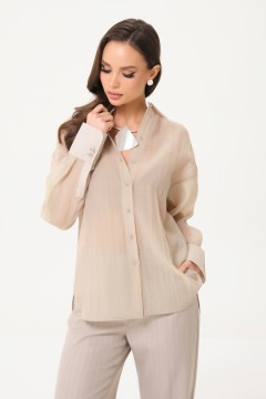 Блузка бежевая из органзы с эффектом креш Priz(фото6)