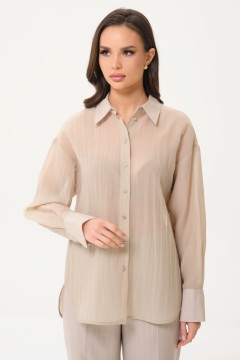 Блузка бежевая из органзы с эффектом креш Priz(фото7)