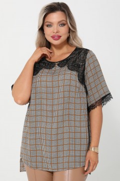 Блузка в клетку с кружевом Dora
