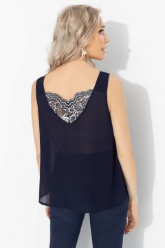 Топ синий полупрозрачный с кружевом Charutti(фото7)