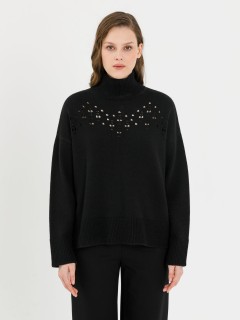 Свитер чёрный вязаный с ажурным рисунком Priz(фото3)