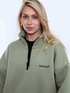 Свитшот на молнии из футера оливкового цвета Kosmos(фото3)