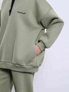 Свитшот на молнии из футера оливкового цвета Kosmos(фото4)