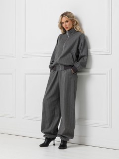 Жакет бомбер на молнии тёмно-серый в полоску Priz(фото2)