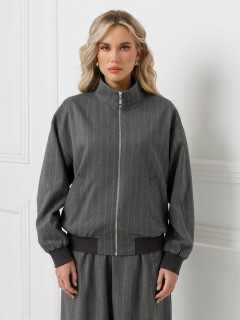 Жакет бомбер на молнии тёмно-серый в полоску Priz(фото3)