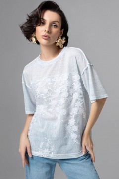 Футболка трикотажная голубая с объёмным декором Charutti