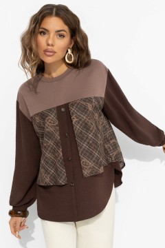 Свитшот комбинированный коричневый с имитацией рубашки Charutti(фото3)