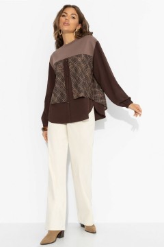 Свитшот комбинированный коричневый с имитацией рубашки Charutti(фото2)