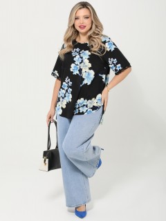 Блузка чёрная с цветочным принтом и кружевом Dora(фото7)
