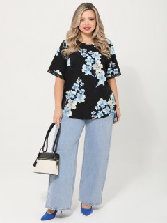 Блузка чёрная с цветочным принтом и кружевом Dora(фото2)
