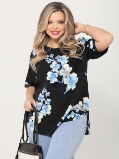 Блузка чёрная с цветочным принтом и кружевом Dora(фото5)