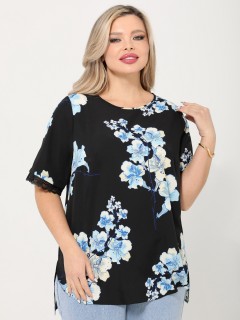 Блузка чёрная с цветочным принтом и кружевом Dora(фото3)