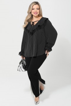 Брюки нарядные чёрные с металлической бахромой Dora