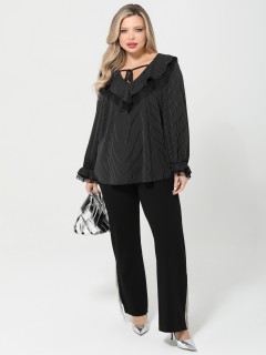 Брюки нарядные чёрные с металлической бахромой Dora(фото2)