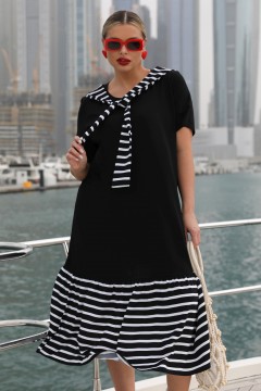 Платье чёрное из трикотажа в морском стиле Dora