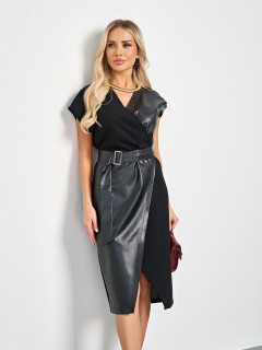 Платье чёрное комбинированное на запах Jetty(фото7)