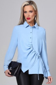 Блузка голубая офисная с оригинальной сборкой Люсинда, блю SelenaSonata