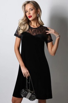 Платье чёрное бархатное коктейльное с коротким рукавом Сияющая красота, роуз SelenaSonata