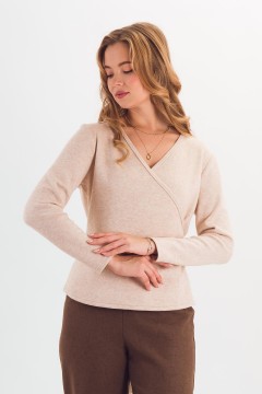 Блузка трикотажная светло-бежевая на запах Braslava(фото3)