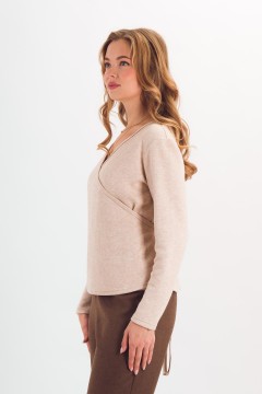 Блузка трикотажная светло-бежевая на запах Braslava(фото4)